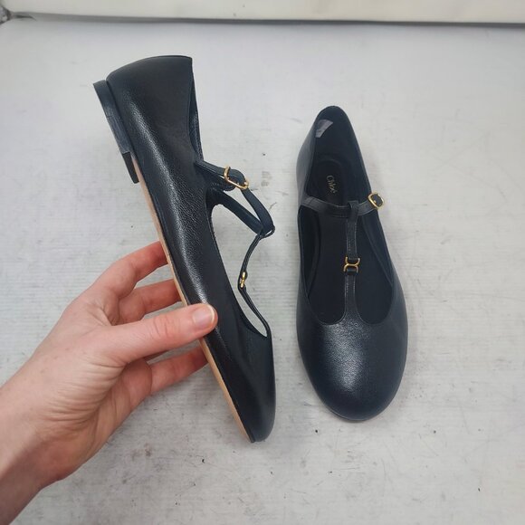 Chloe Black Marcie Mary Jane Ballerina Flat Shoe - Picture 1 of 10